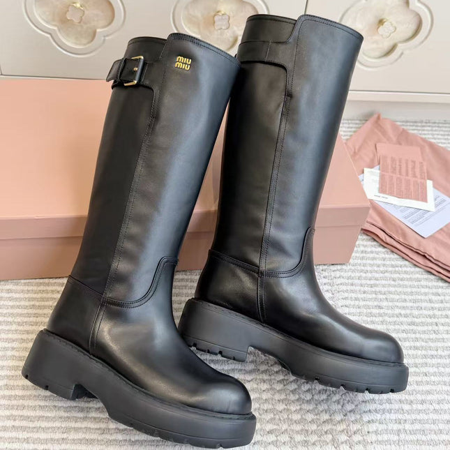 MIU MIU 26S KNEE-HIGH RIDING BOOTS IN BLACK CALFSKIN