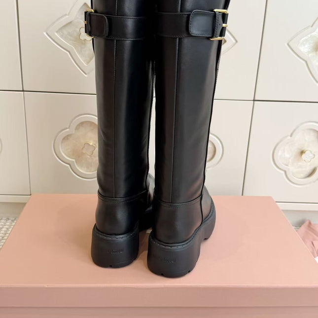 MIU MIU 26S KNEE-HIGH RIDING BOOTS IN BLACK CALFSKIN
