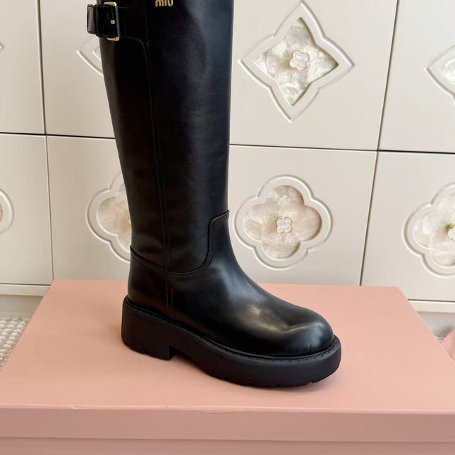 MIU MIU 26S KNEE-HIGH RIDING BOOTS IN BLACK CALFSKIN