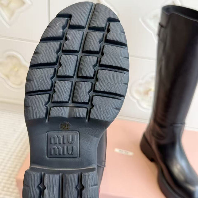 MIU MIU 26S KNEE-HIGH RIDING BOOTS IN BLACK CALFSKIN