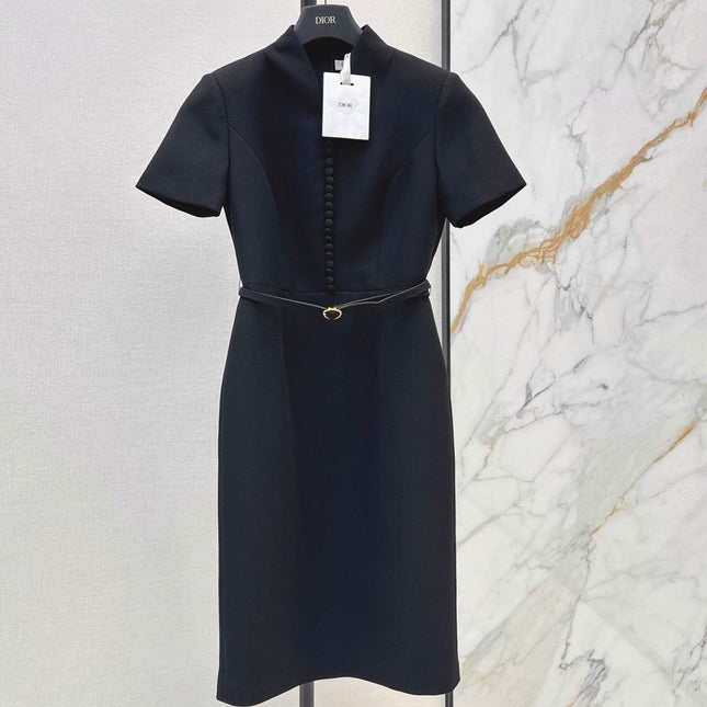 DIOR 26S BELTED SHIRT DRESS IN BLACK WOOL BLEND