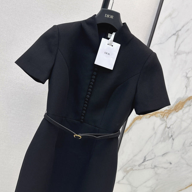 DIOR 26S BELTED SHIRT DRESS IN BLACK WOOL BLEND