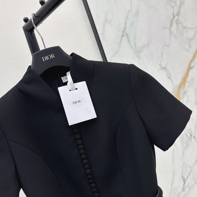 DIOR 26S BELTED SHIRT DRESS IN BLACK WOOL BLEND