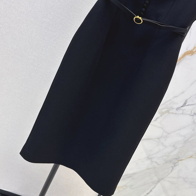DIOR 26S BELTED SHIRT DRESS IN BLACK WOOL BLEND