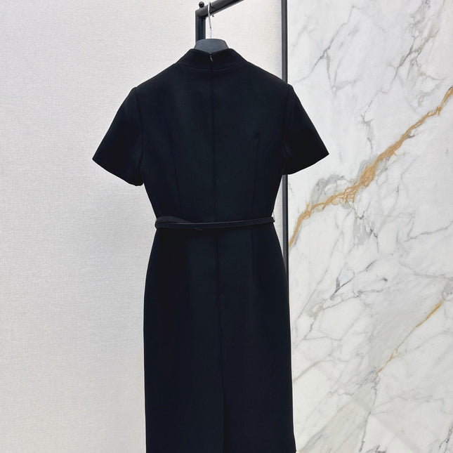 DIOR 26S BELTED SHIRT DRESS IN BLACK WOOL BLEND