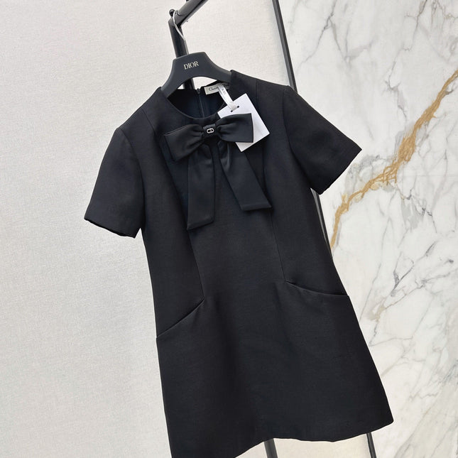 DIOR 26S BOW DETAIL MINI DRESS IN BLACK WOOL BLEND