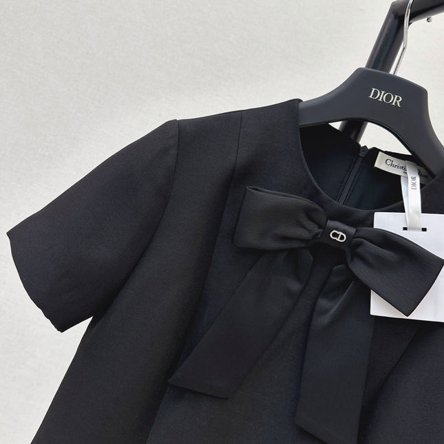 DIOR 26S BOW DETAIL MINI DRESS IN BLACK WOOL BLEND