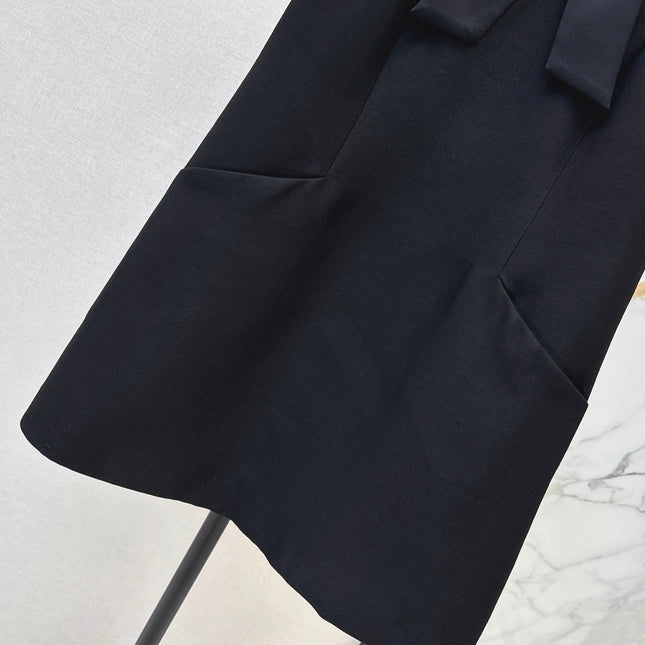 DIOR 26S BOW DETAIL MINI DRESS IN BLACK WOOL BLEND