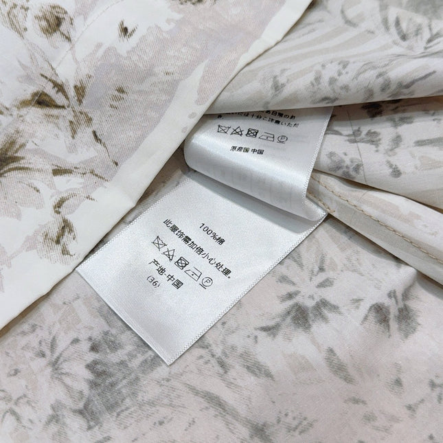 DIOR 26S STRIPED FLORAL HEM SHIRT DRESS IN WHITE & BEIGE COTTON