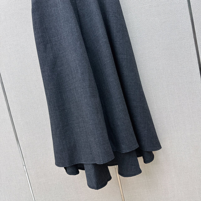 DIOR 26S SLEEVELESS FLARED SHIRT DRESS IN DARK BLUE LINEN BLEND