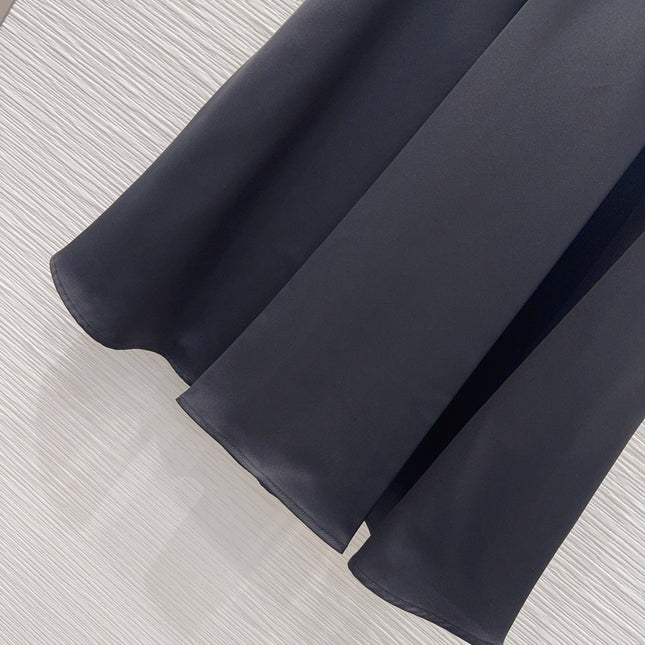 DIOR 26S SLEEVELESS FLARED DRESS WITH SCARF DETAIL IN BLACK SATIN