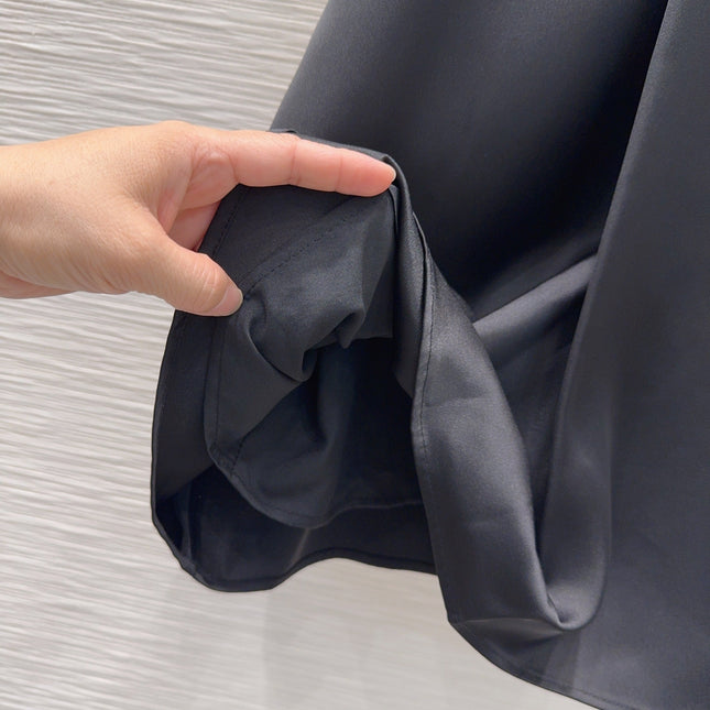 DIOR 26S SLEEVELESS FLARED DRESS WITH SCARF DETAIL IN BLACK SATIN