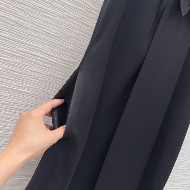 DIOR 26S SLEEVELESS FLARED DRESS WITH SCARF DETAIL IN BLACK SATIN