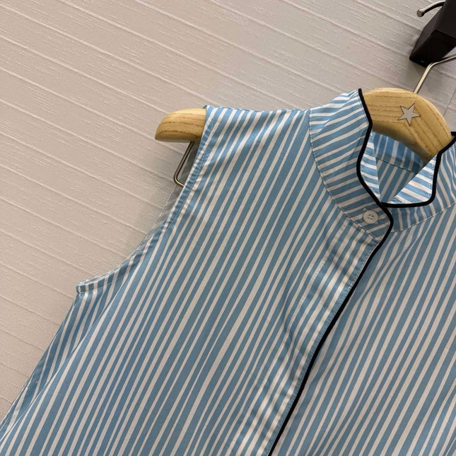 DIOR 26S STRIPED FLARED DRESS IN BLUE & WHITE COTTON BLEND