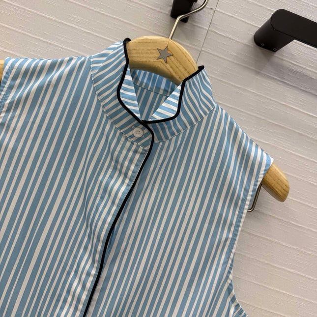 DIOR 26S STRIPED FLARED DRESS IN BLUE & WHITE COTTON BLEND