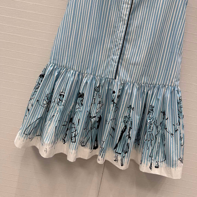 DIOR 26S STRIPED FLARED DRESS IN BLUE & WHITE COTTON BLEND