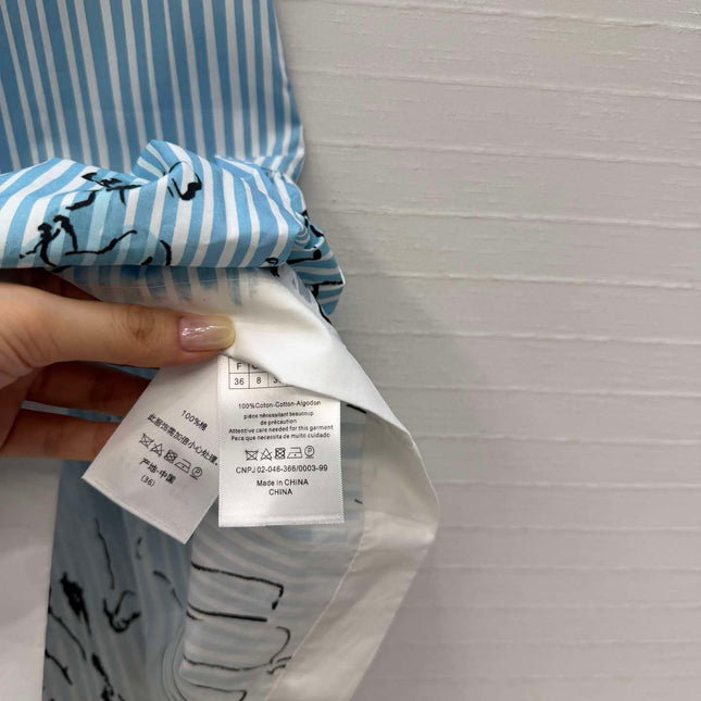 DIOR 26S STRIPED FLARED DRESS IN BLUE & WHITE COTTON BLEND