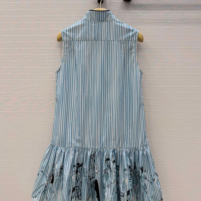 DIOR 26S STRIPED FLARED DRESS IN BLUE & WHITE COTTON BLEND
