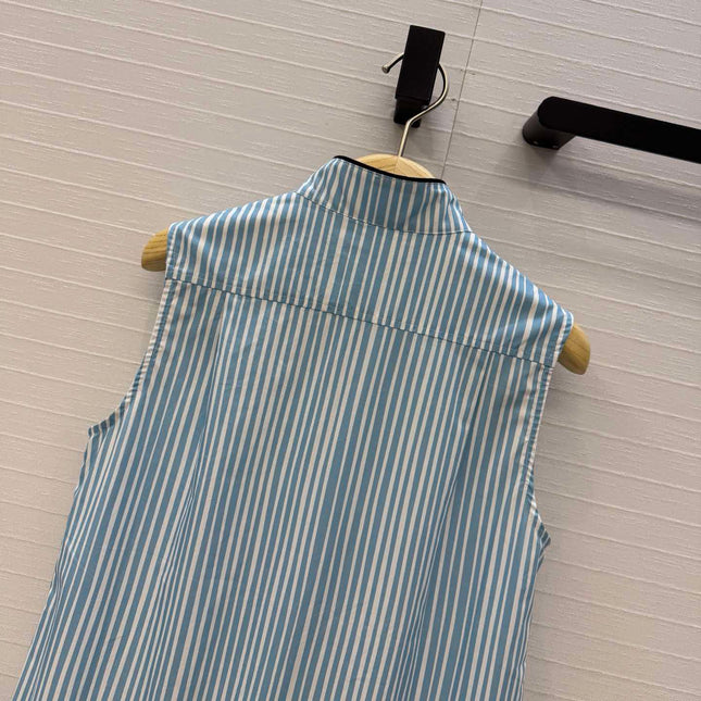 DIOR 26S STRIPED FLARED DRESS IN BLUE & WHITE COTTON BLEND