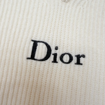 DIOR 26S V-NECK RIBBED SWEATER IN IVORY COTTON KNIT