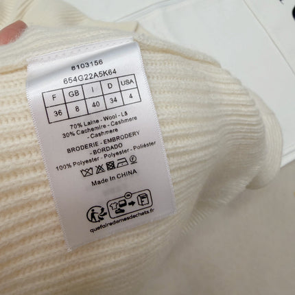 DIOR 26S V-NECK RIBBED SWEATER IN IVORY COTTON KNIT