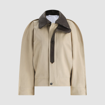 BOTTEGA VENETA 26S COLLAR JACKET IN BEIGE LEATHER