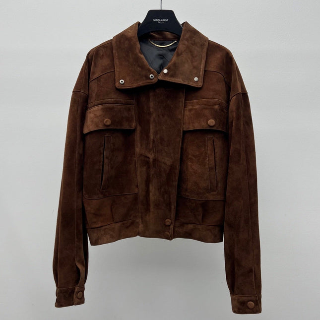 YSL 26S SUEDE MULTI-POCKET JACKET IN BROWN SUEDE