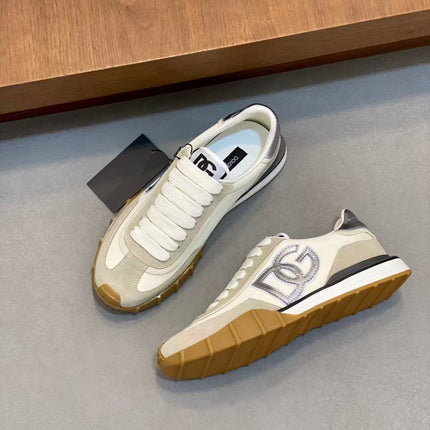 DG 26S LOW-TOP SNEAKERS IN CREAM CALFSKIN & BEIGE SUEDE