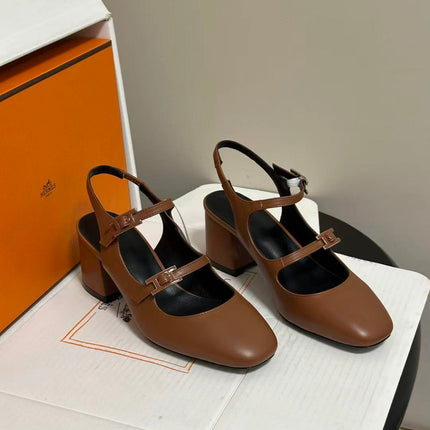 HERMES 26S SANDAL PUMPS IN GOLD BROWN CALFSKIN