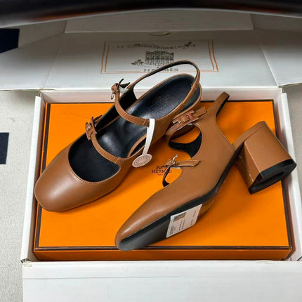 HERMES 26S SANDAL PUMPS IN GOLD BROWN CALFSKIN