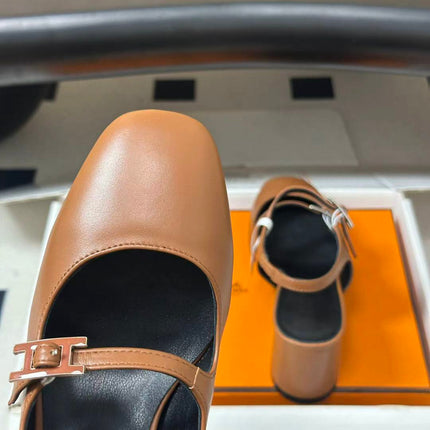 HERMES 26S SANDAL PUMPS IN GOLD BROWN CALFSKIN