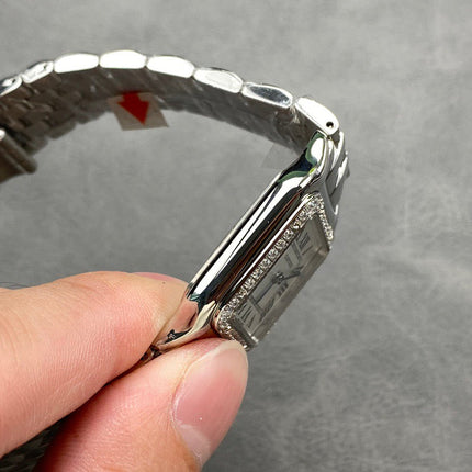 CARTIER WATCH IN SILVER TONE WITH DIAMOND-SET BEZEL & METAL BRACELET