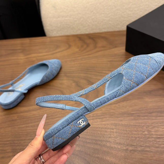 CHANEL 26S SLINGBACK PUMPS IN BLUE DENIM WITH POINTED TOE