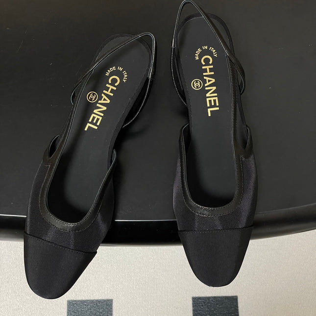 CHANEL 26S SLINGBACK PUMPS IN BLACK TECHNICAL FABRIC WITH CC LOGO