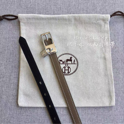 HERMES 26S BELT IN BLACK & TAUPE CALFSKIN WITH SILVER-TONE