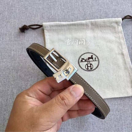 HERMES 26S BELT IN BLACK & TAUPE CALFSKIN WITH SILVER-TONE
