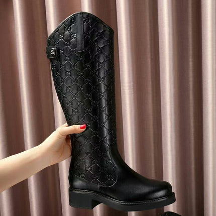 GUCCI 26S GUCCISSIMA TALL RIDING BOOTS IN BLACK GG CALFSKIN