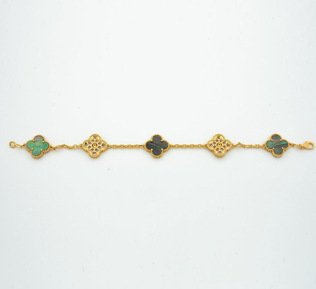 CLOVER BRACELET 5 MOTIF MOP AND DIAMOND
