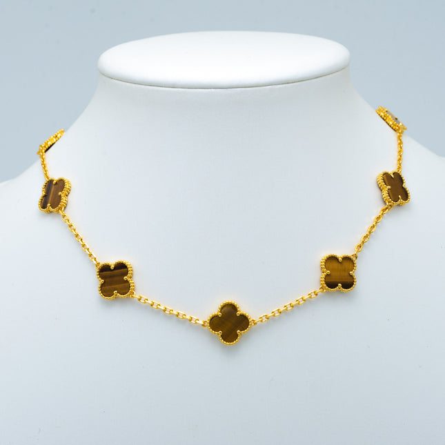 VINTAGE TIGER EYE NECKLACE 10 MOTIFS GOLD