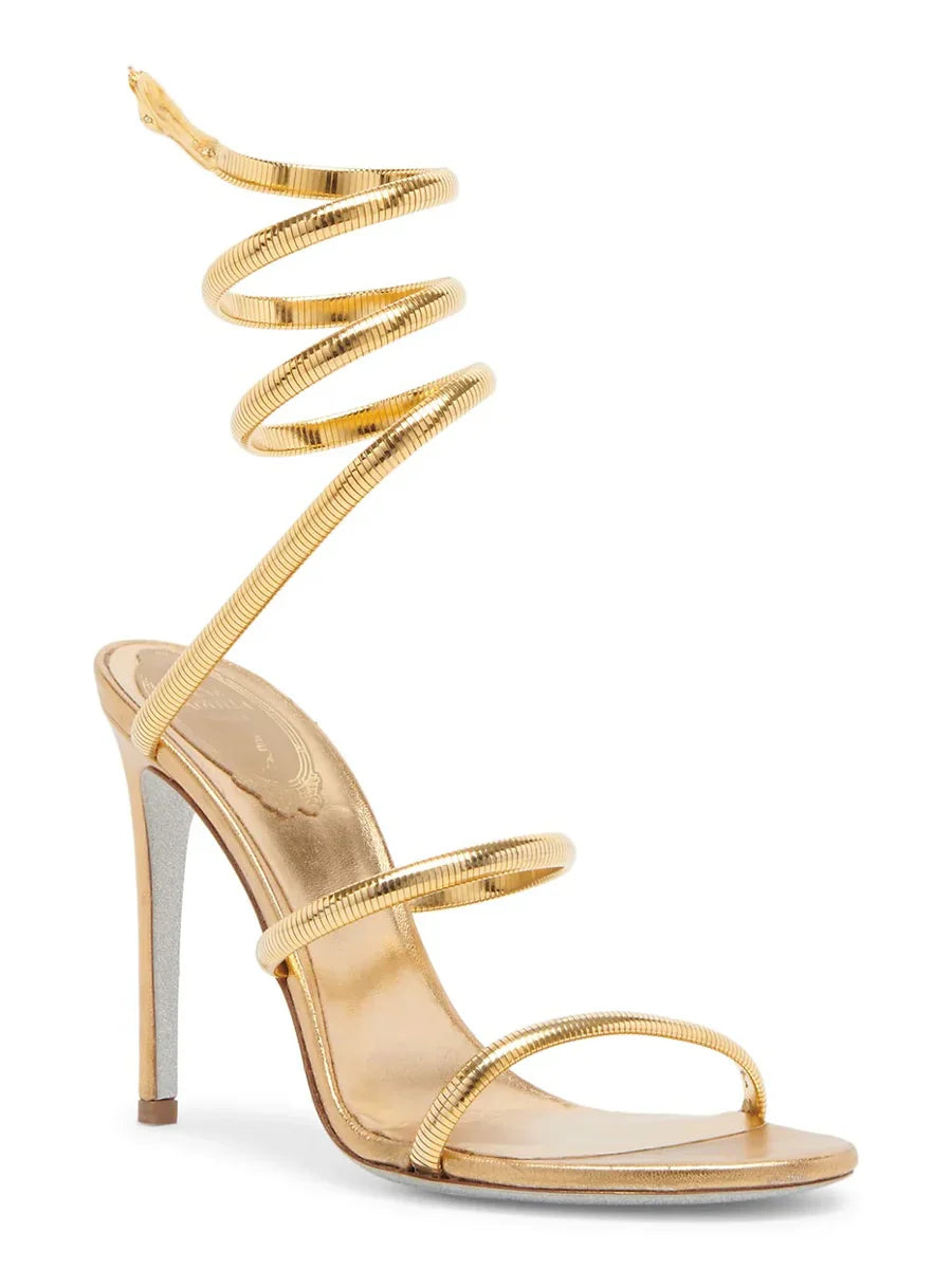 RENE CAOVILLA 26S STILETTO SANDALS 95 MM IN METALIC GOLD 01