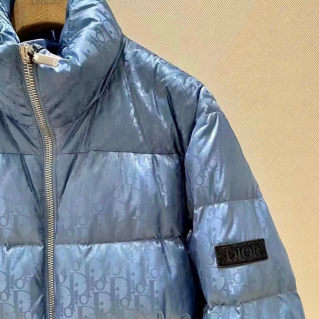 Dior Oblique Down Jacket Blue Jacquard Fabric