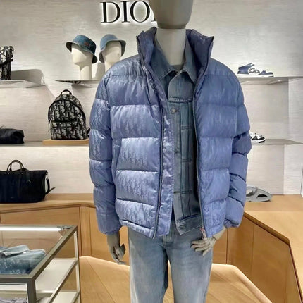 Dior Oblique Down Jacket Blue Jacquard Fabric
