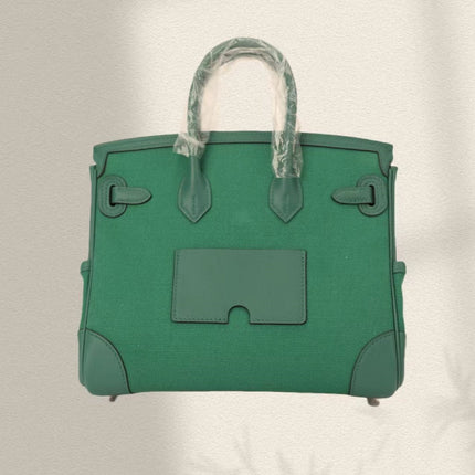BIRKIN CARGO 25CM GREEN CANVAS AND LEATHER SILVER HARDWARE