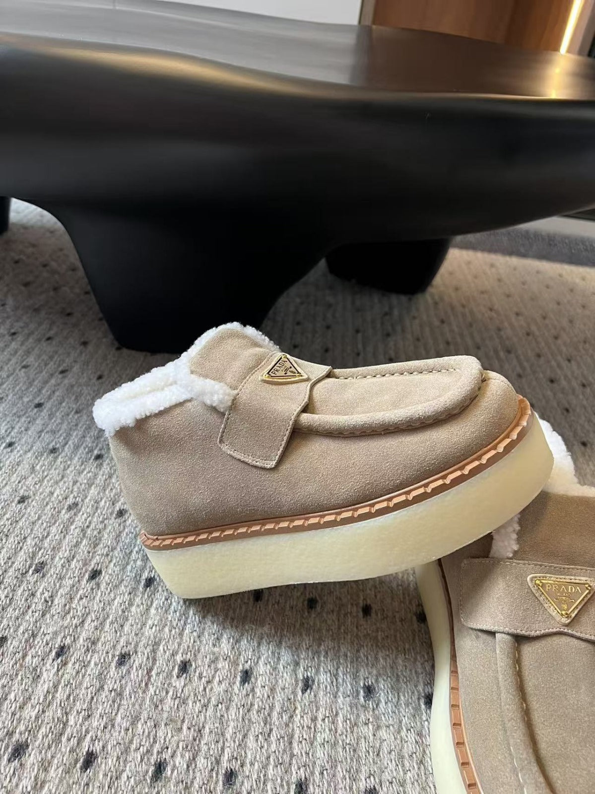 PRADA LOAFERS IN TAN BROWN SUEDE