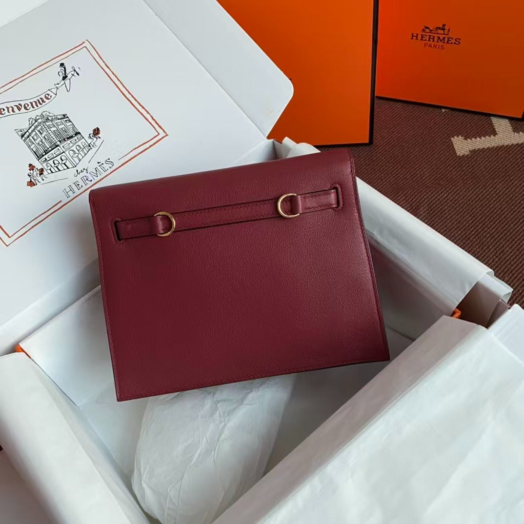 KELLY DANSE 22 IN BURGUNDY RED CALFSKIN GOLD HARDWARE