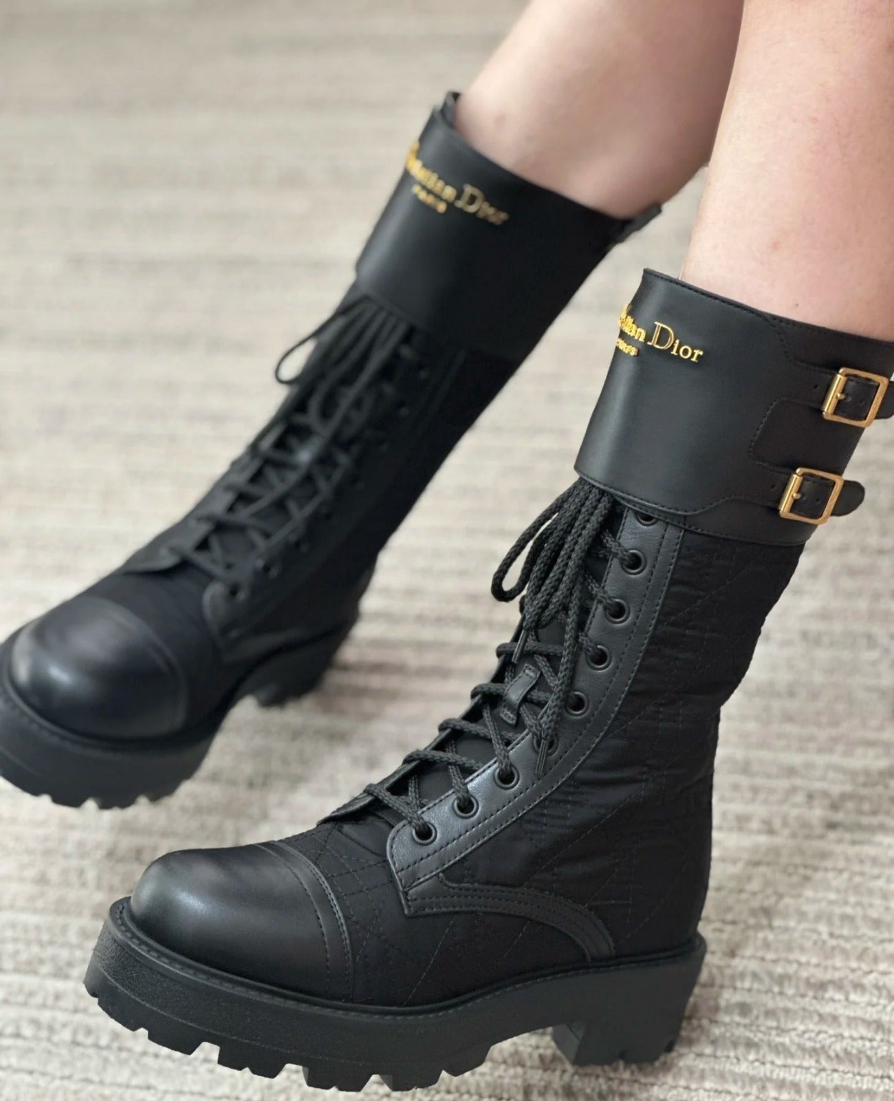 CD BOOTS IN BLACK QUILTED CALFSKIN GOLD HARDWARE