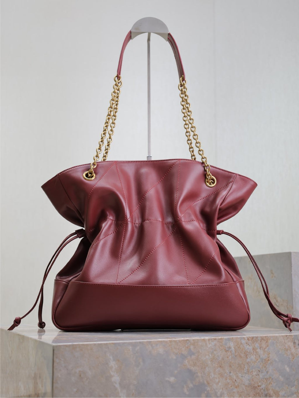YSL JAMIE 35 IN BURGUNDY RED CALFSKIN GOLD HARDWARE