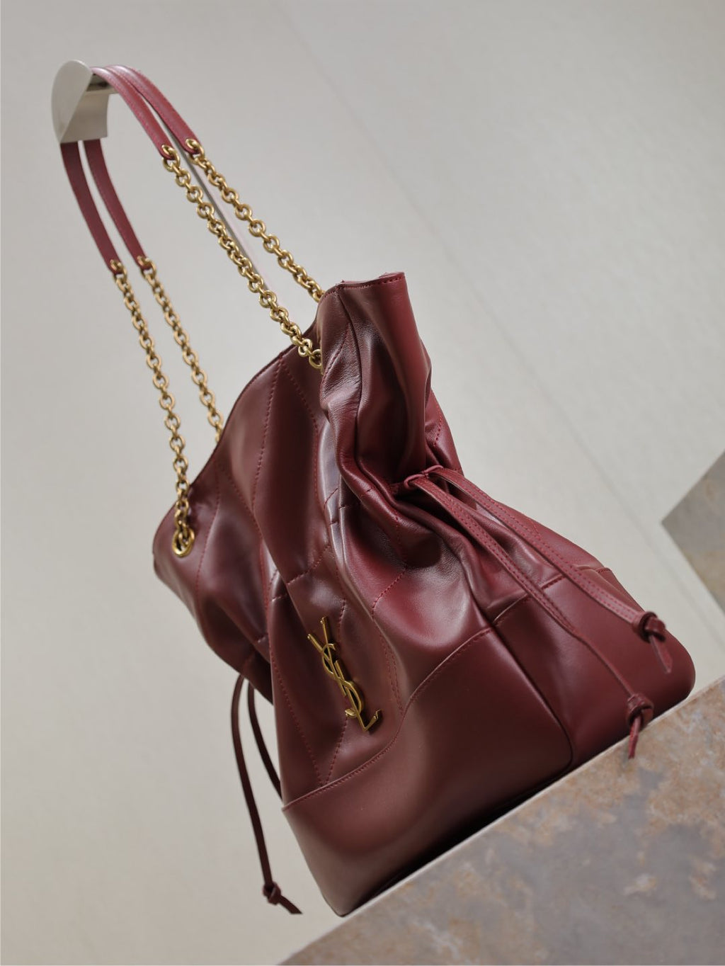 YSL JAMIE 35 IN BURGUNDY RED CALFSKIN GOLD HARDWARE