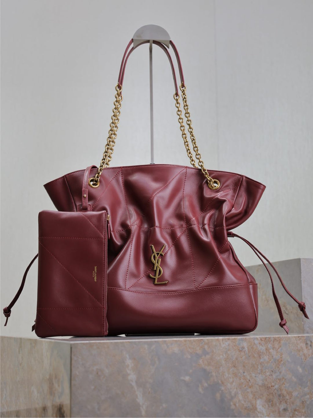 YSL JAMIE 35 IN BURGUNDY RED CALFSKIN GOLD HARDWARE