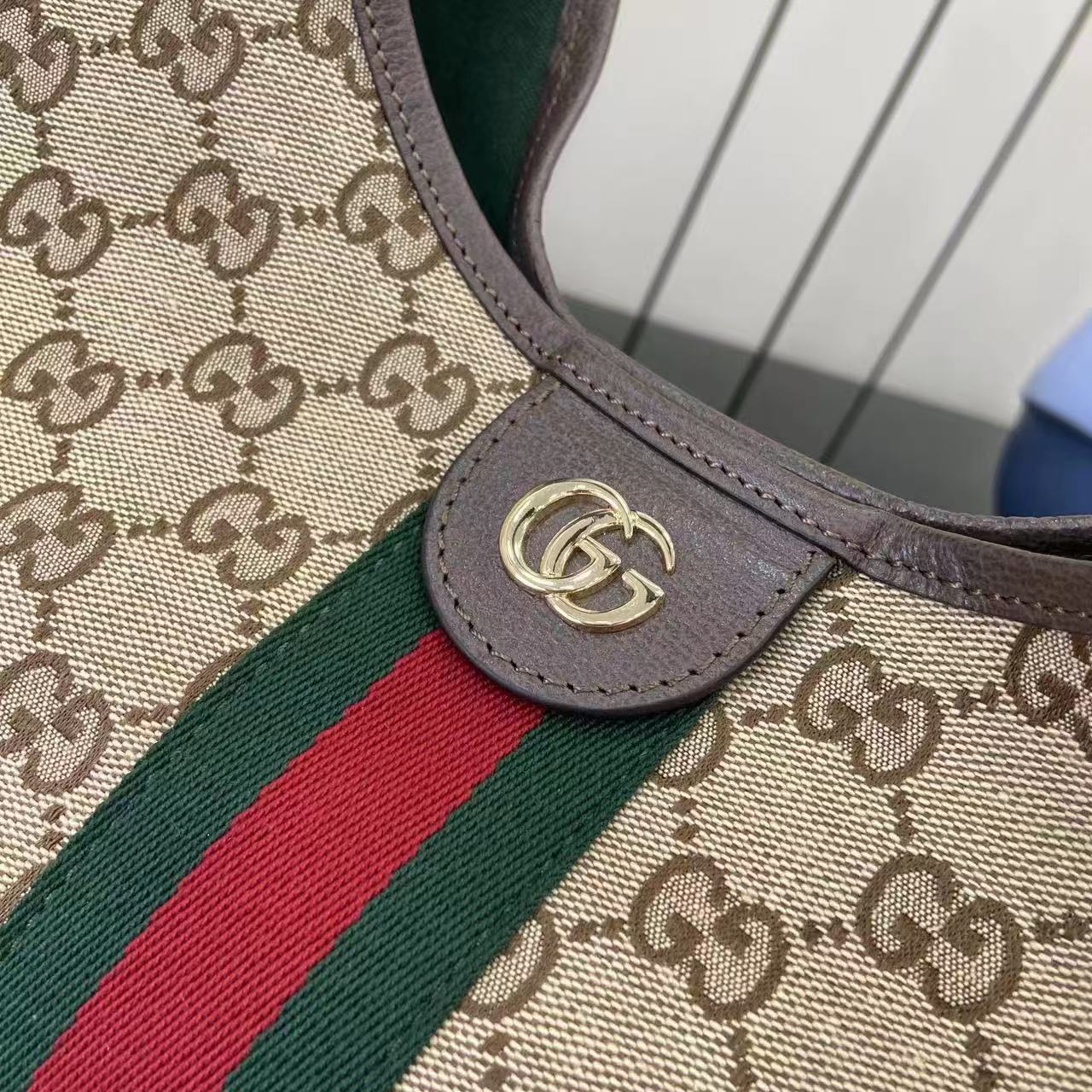 GUCCI GIGLIO TOTE BAG 60 IN BEIGE AND GREEN CANVAS
